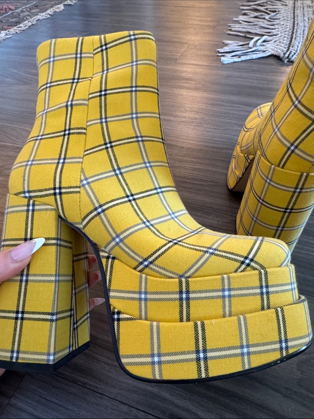 Steve Madden Yellow Plaid Platform Ankle Boots - Picture 5 of 8